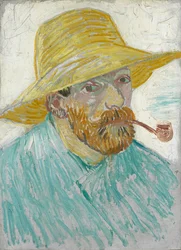 Zelfportret met pijp en strohoed